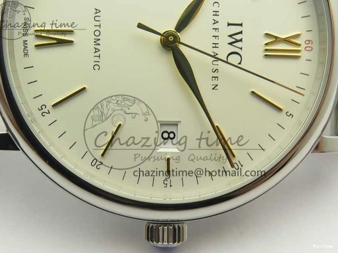 MIROTIME 0701 Breathable Portofino IW356501 SS V3 MK 1:1 Best Edition White Dial Gold Markers On SS Mesh Bracelet MIYOTA 7197